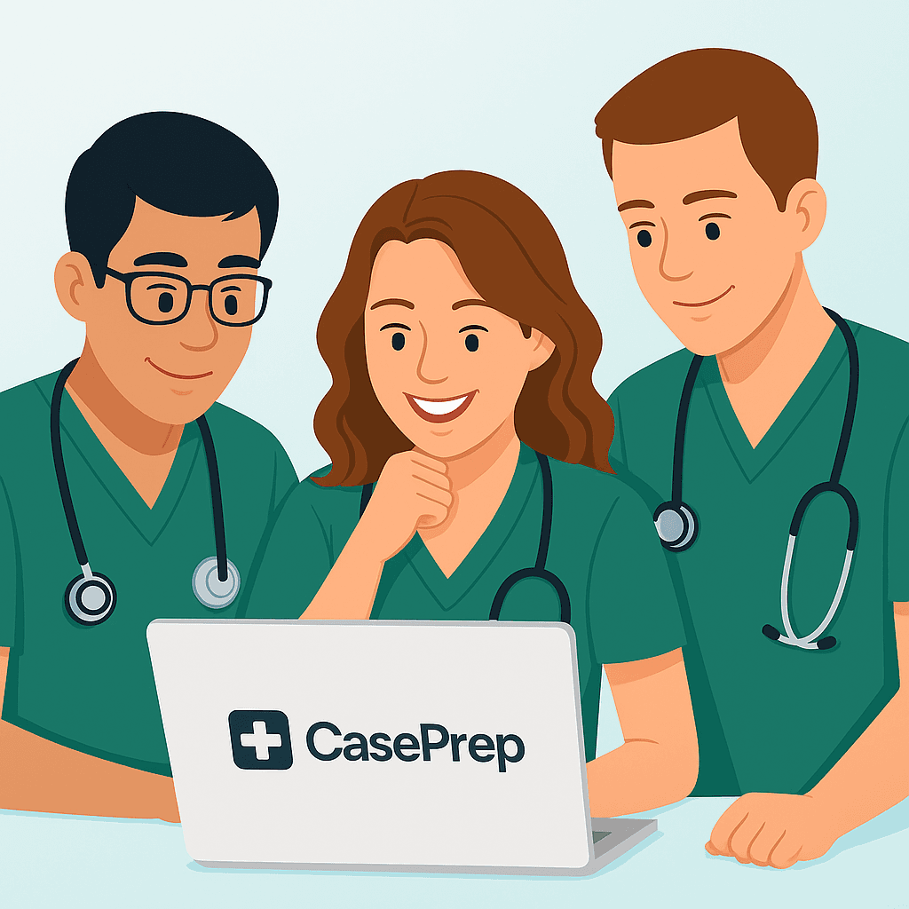 Illustration einer digitalen Fallsimulation Medizin auf Tablet und Laptop